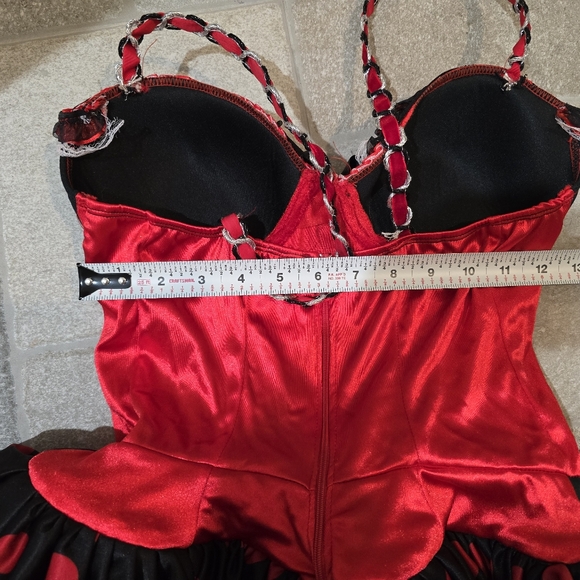Queen Of Hearts Costume Small Red and Black Polka Dot Dress Mini Corset - Picture 8 of 10